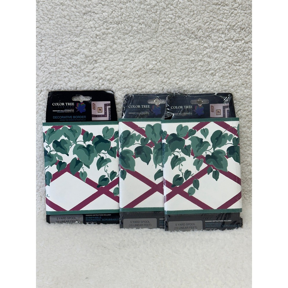 Color Tree Designs Wallcovering Border Ivy Trellis Green Magenta 95626 3 Packs
